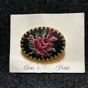 Elegant Rose Embroidered Brooch with Gold Trim